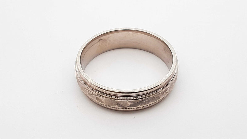 14k White Gold Etched Satin Finish Wedding Band 7.2 Grams Size 11 Fw0825oprdu
