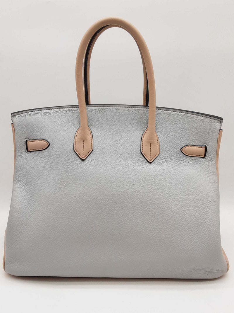 Hermes Custom Birkin 35 Blue Beige Clemence Palladium Handbag Do0825srxzde