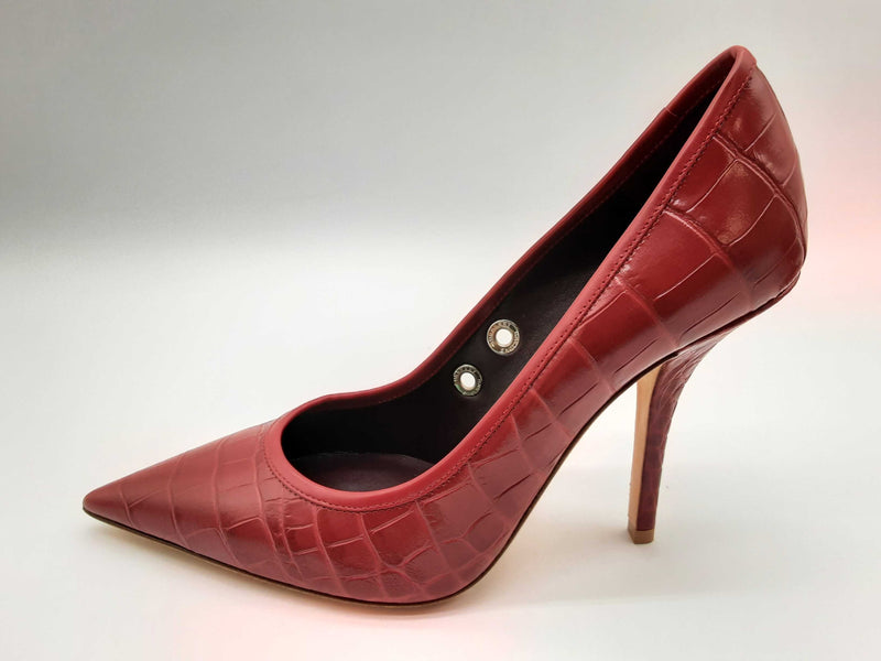 Burberry Aubri 100 Red Crocodile Embossed Leather Heels Size 40 Do0624lxzde