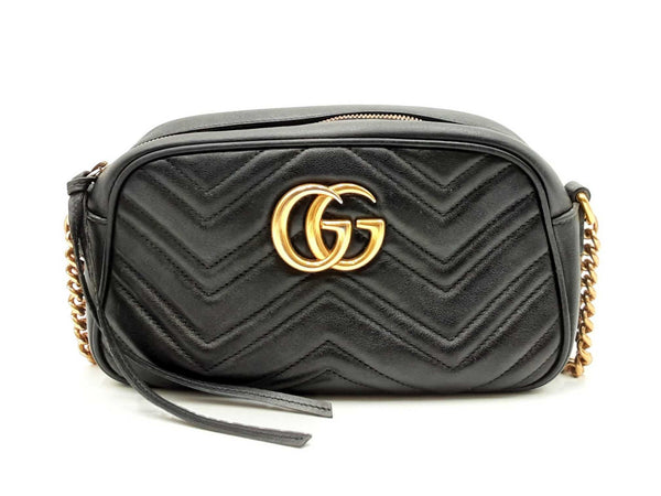 Gucci Gg Marmont Small Shoulder Bag In Black Matelassé Chevron Leather Fw0225ozxdu