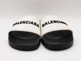 Balenciaga Logo Pool Slides In Black & White Pvc Size 7 Men, 10 Women Fw0126exdu