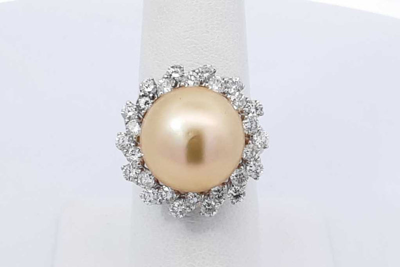 Faux Golden Pearl & Diamond Ring In 18k White Gold 8 Grams Size 7 Eb1025llxzdu