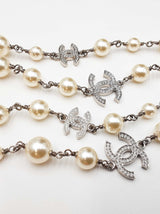 Chanel 2022 Crystal & Faux Pearl Long Silver-tone Necklace 42 Inch Fw0826irxdu