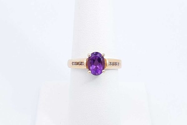 Amethyst & Diamond Ring In 14k Yellow Gold 3.3 Grams Size 7 Eb1124lirdu