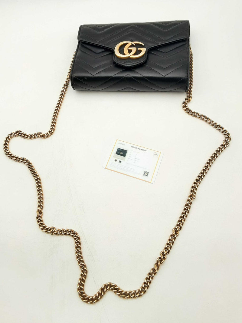 Gucci Gg Marmont Matelasse Black Leather Wallet On Chain Eb0125orxsa