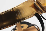 Jimmy Choo Metallic Mirror Gold & Black Leather T Strap Heels Size 39 Eb0525pxsa