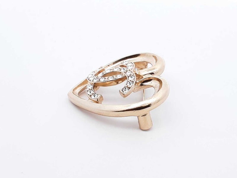 Chanel Cc Logo Heart Gold-tone & Strass Brooch Fw1025lordu