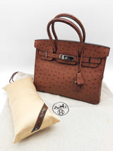 Hermes Birkin 30 Noisette Brown Ostrich Leather Palladium Handbag Do0623owrxzde