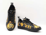 Versace Sneakers In Black & Yellow Barocco Print Leather Size 9 Fw0926lprdu
