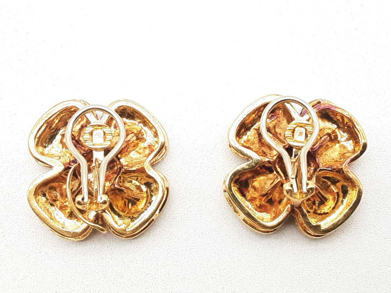 18k Yellow Gold 28.3g .16cttw Diamond Flower Earrings Lh0125lcxzde