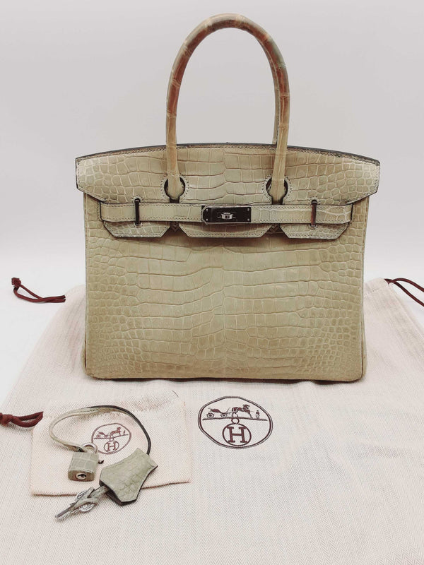 Hermes Birkin 30 Vert D'eau Green Croc Palladium Hardware Handbag Do0824owrxzde