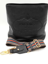 Prada Vitello Phenix Leather Bucket Bag With Stripe Strap Eb1225ixzdu