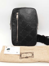 Gucci Embossed Black Leather Sling Bag Eb0326prxsa
