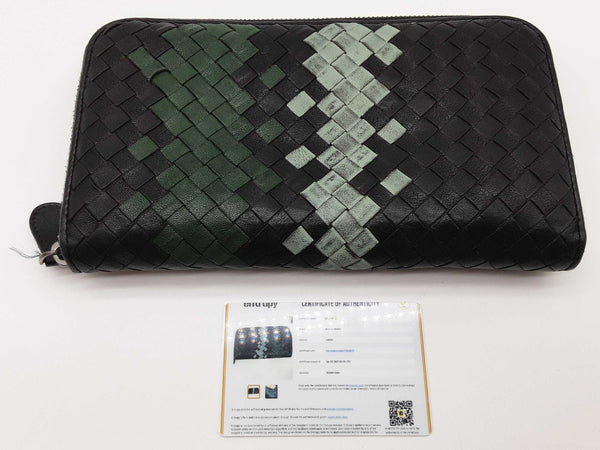 Bottega Veneta Intrecciato Black Green Leather Zippy Wallet Do0525cxde