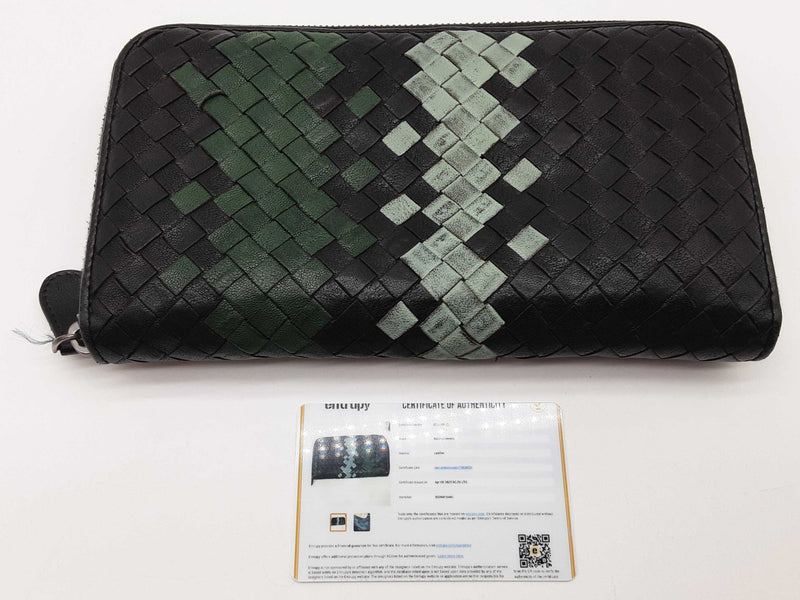 Bottega Veneta Intrecciato Black Green Leather Zippy Wallet Do0525cxde