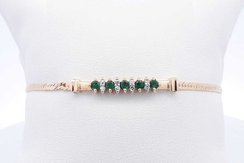 Green Gemstone & Diamond Bracelet In 14k Yellow Gold 3.6 Grams 7 Inch Eb0924exsa