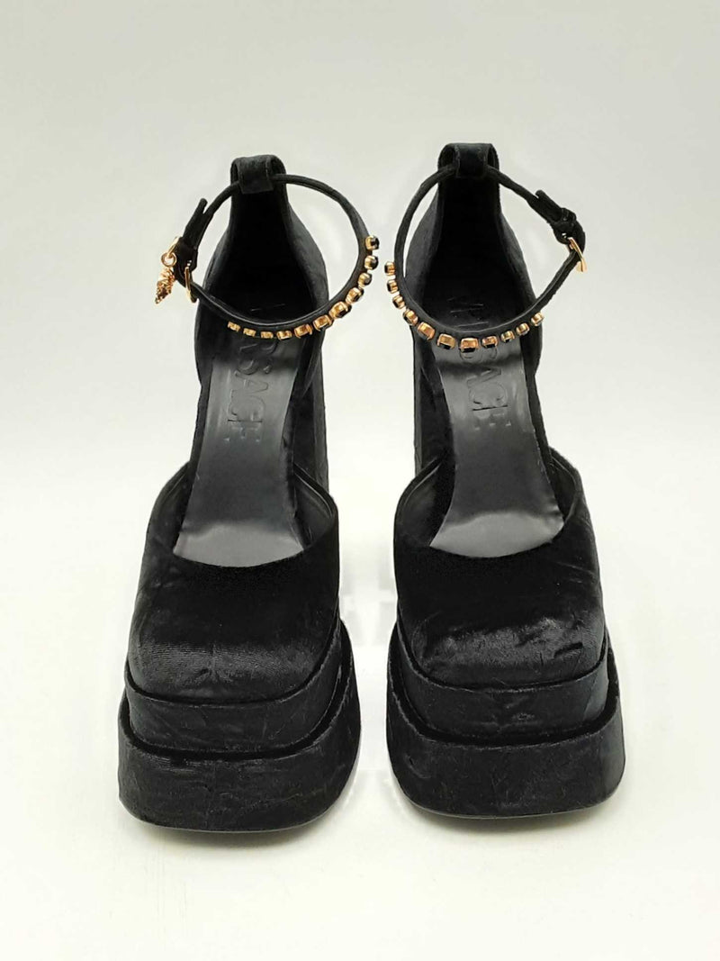 Versace Aevitas Black Velvet Platform Heels Size 41 Eb0125lrxsa