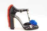 Dolce & Gabbana Vally Black Glitter Mink Fur Pumps Size 40 Eb0626lcrde