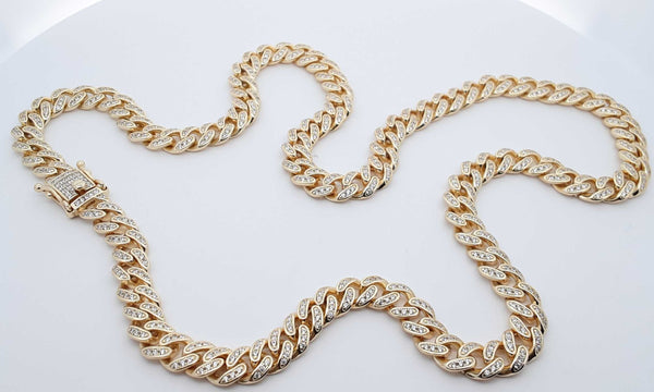 925 Cubic Zirconia Gold Plated Cuban Link Chain 79.3g 24 In Eblecdu 144030007279