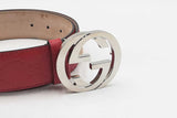 Gucci Red Guccissima Leather Belt With Interlocking Gg Buckle Eb1125lordu