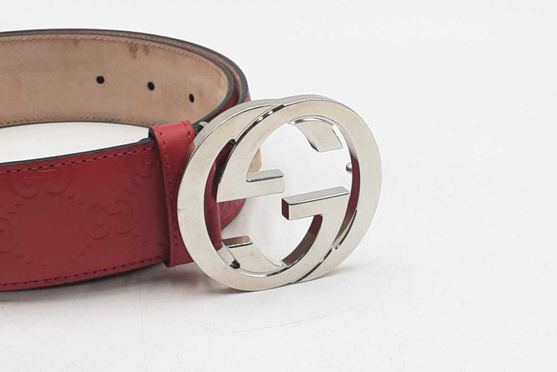 Gucci Red Guccissima Leather Belt With Interlocking Gg Buckle Eb1125lordu