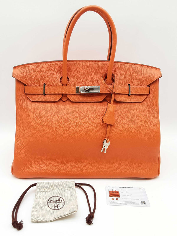 Hermes Birkin 35 Orange Togo Palladium Handbag Do0325crxzde