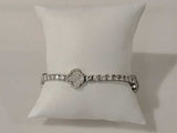 Clover Motif Silver Lab Diamond Tennis Bracelet 14.3 Grams 6 Inch Vc1225rez