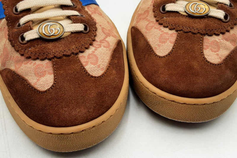 Gucci Gg Monogram Suede Web Sneakers Size 12 Eb0125oxzsa