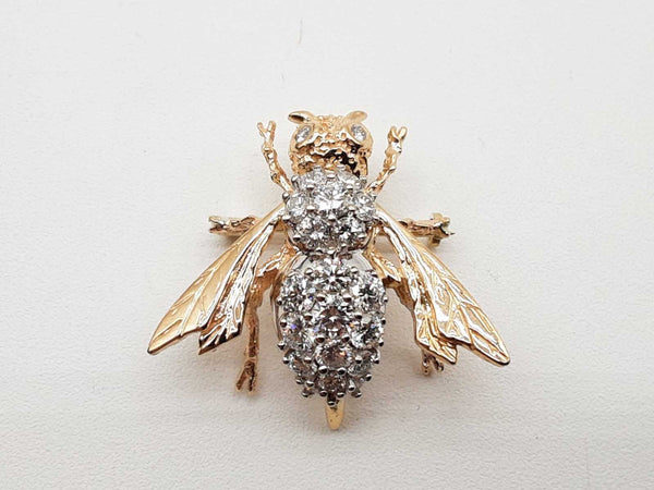 1.25 Cttw Diamonds 14k Two Tone Gold 8.3g Bee Pin Pendant Do0425irxde