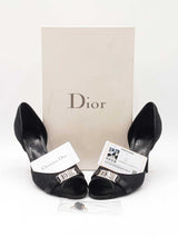 Dior Diorissimo Black Jacquard & Leather Logo Peep-toe Heels Size 5.5 Fw1026cxdu
