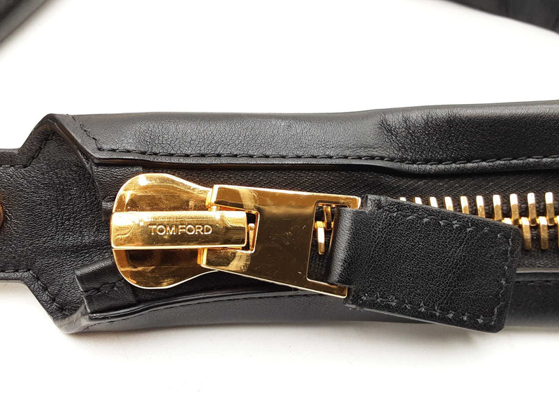 Tom Ford Zipper Strap Black Leather Shoulder Bag Fw0824pcrdu