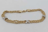 10k Yellow Gold Multistrand Rope Bracelet With Diamonds 3.3g 7 Inch Eb0826lxzsa