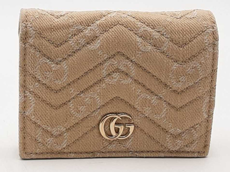 Gucci Gg Marmont Quilted Canvas Jacquard Leather Wallet Beige