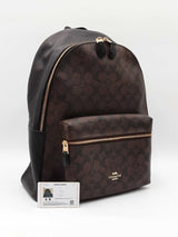 Coach Large Charlie Backpack In Signature Coated Canvas & Black Leather Fw0326cxdu