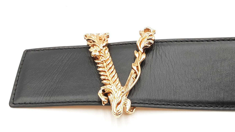Versace 50mm Black Leather Belt & Gold-tone Virtus Buckle Fw0525crdu