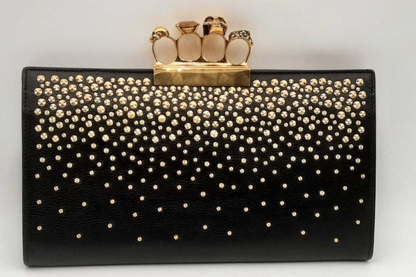 Alexander Mcqueen Black Leather Studded Knuckle Flat Clutch Eb0125wxzsa