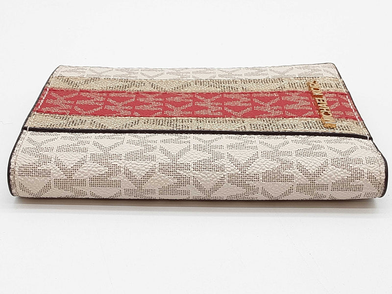 Michael Kors Jet Set Travel Red Gold Signature Logo Passport Wallet Do1025oxde