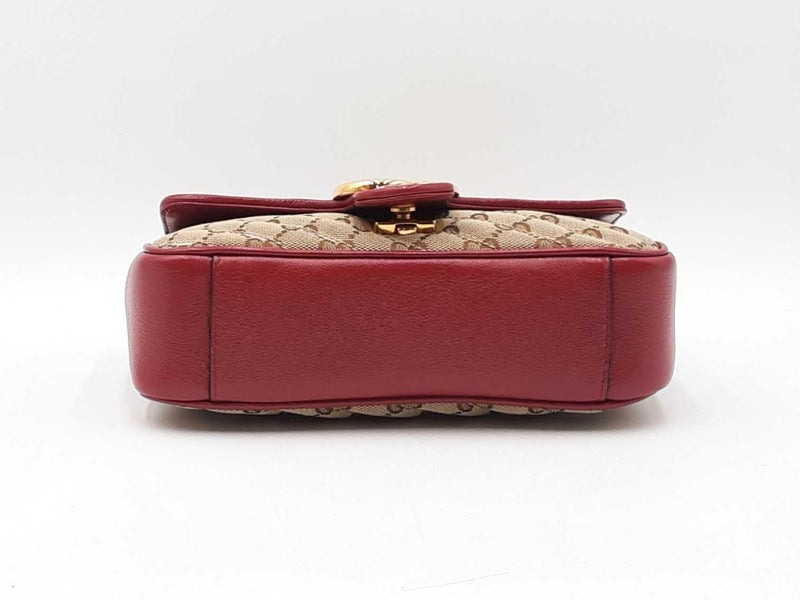 Gucci Marmont Flap Bag In Matelassé Gg Canvas & Red Leather Fw0925rzxdu