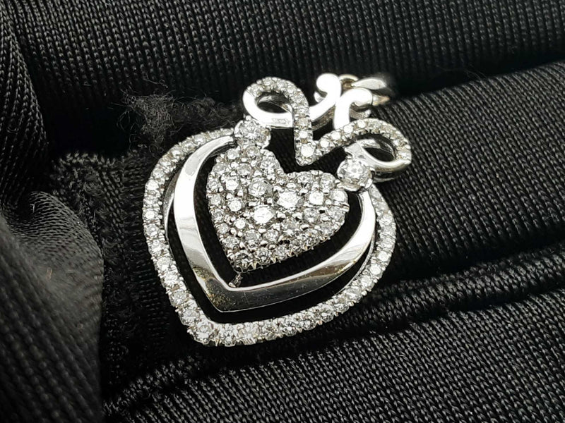 0.87 Cttw Diamond & 18k White Gold Heart Pendant 2 Grams Fw0825lwxdu