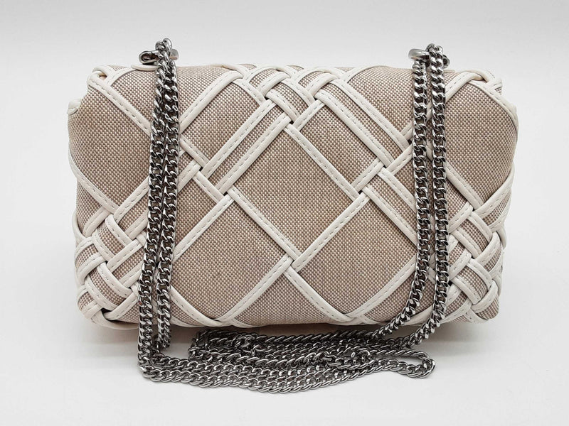Tory Burch Kira Woven Canvas Mini Natural/blanc Flap Bag Sd1025lzxde