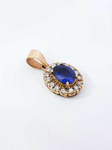 Sapphire & Diamond Halo Pendant In 14k Yellow Gold 1.6 Grams Fw0625ixdu
