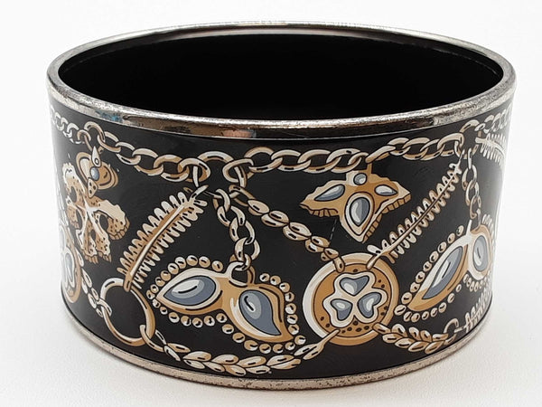 Hermes Black Tresors Retrouves Enamel Metal 125.0g Bangle Bracelet 8.25 In Do0525pxzde