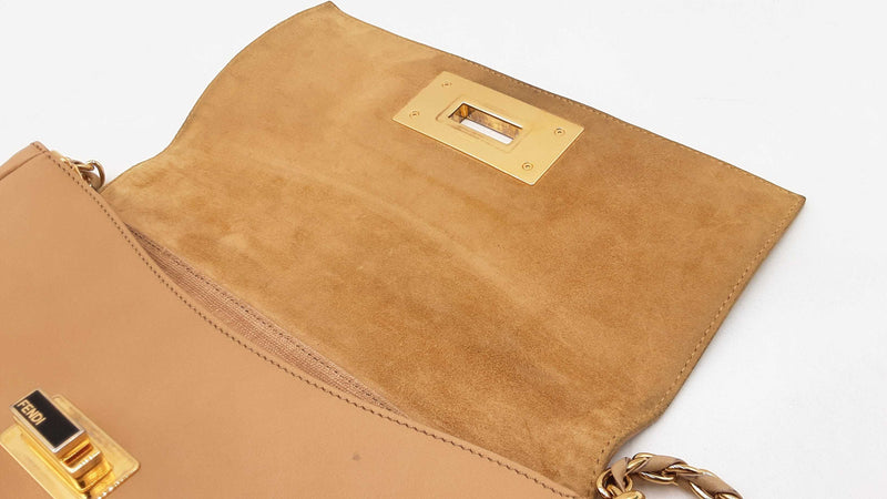 Fendi Pequin Claudia Shoulder Bag In Embossed Tan Leather Fw0925lordu