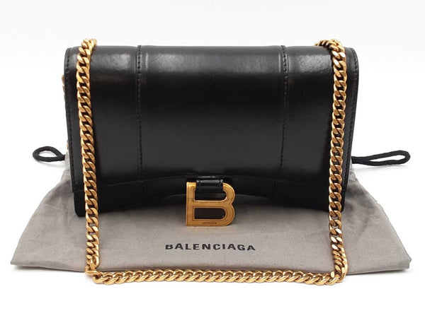 Balenciaga 2022 Hourglass Wallet With Chain In Black Leather Fw0o725pzxdu