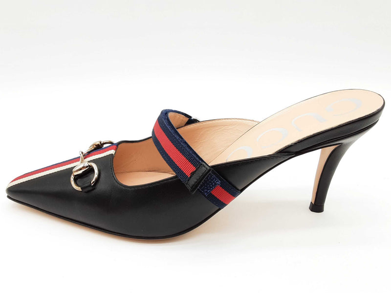 Gucci 549617 Malaga Horesbit Blue Web Mule Heels Size Eu 36.5 Do0825lxzde