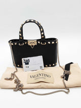 Valentino Garavani Rockstud Mini Black Leather Shopping Tote Bag Eb0326rxzde