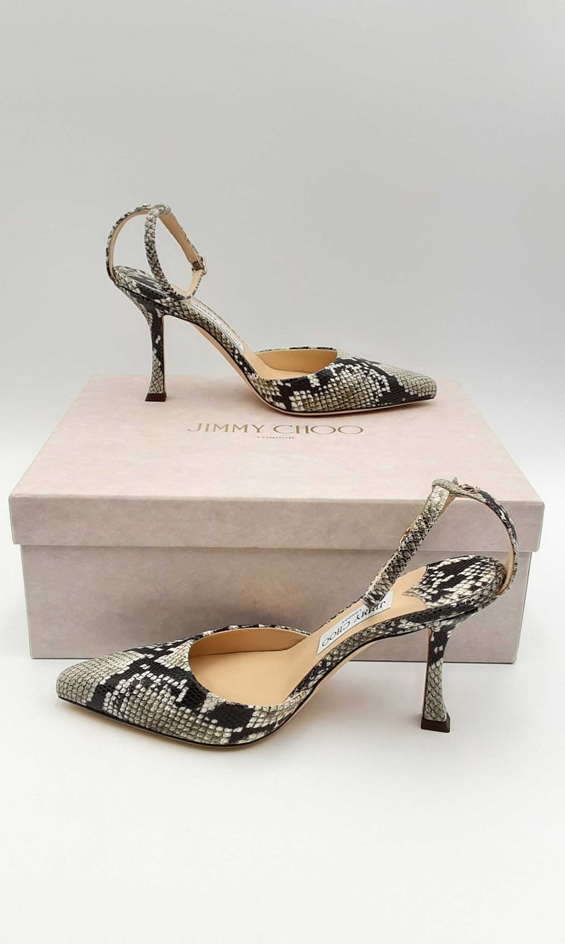 Jimmy Choo Mair Snake Printed Leather Ankle Strap Heels Sz37 Eblrxsa144010019944