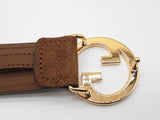 Gucci Blondie Brass Interlocking G Brown Suede Belt Size 70/28 Do0724lxzde