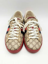 Gucci Ace Blue & Red Web Gg Supreme Monogram Sneakers Size Us9.5 Men Fw1224lrxsa