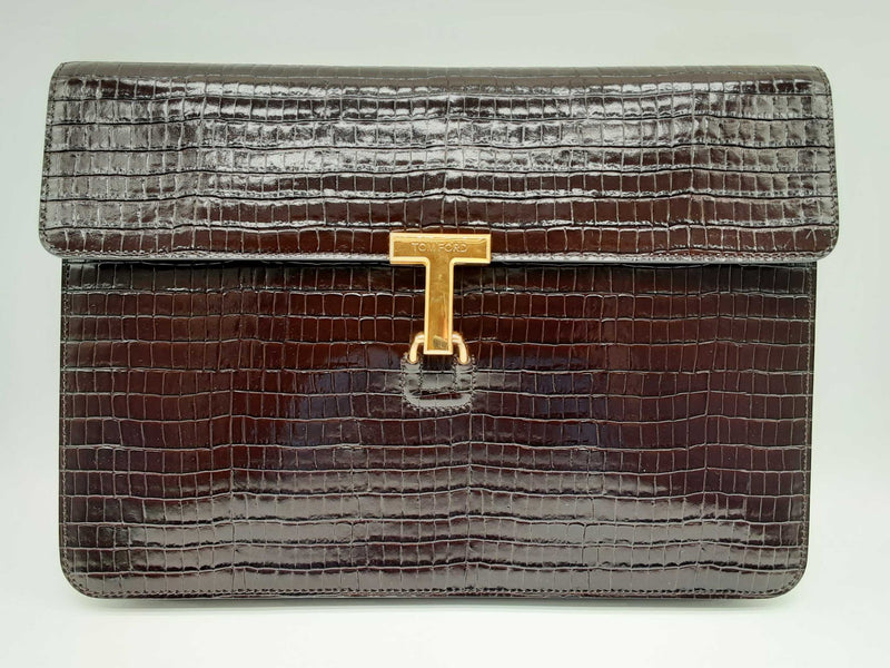 Tom Ford Brown Croc Embossed Leather Portfolio Do0125rxzde